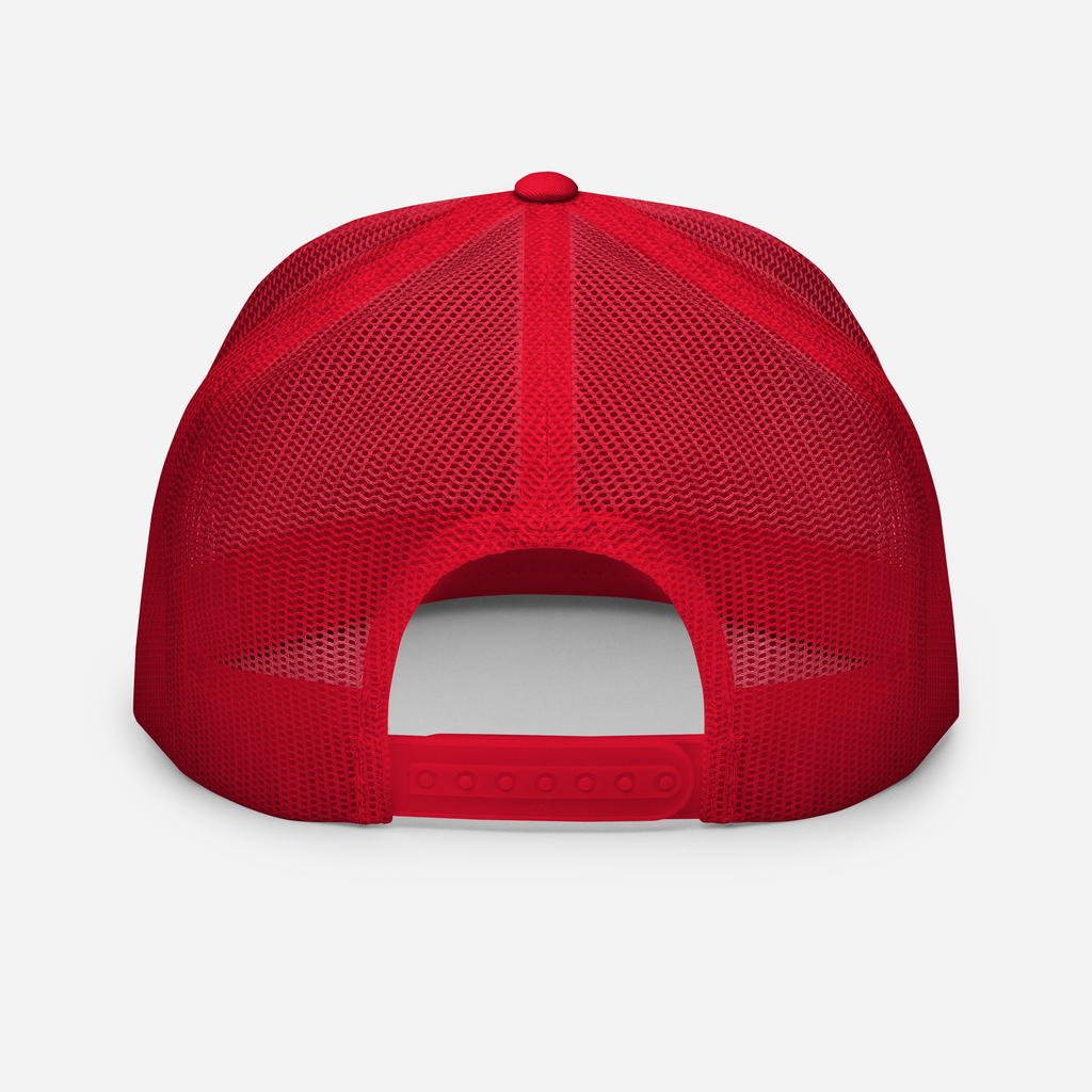 Red mesh cap on a light gray background