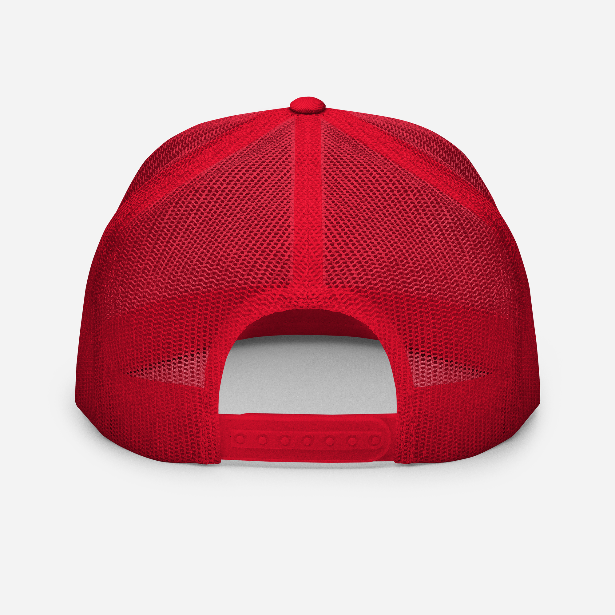 Red mesh cap on a light gray background