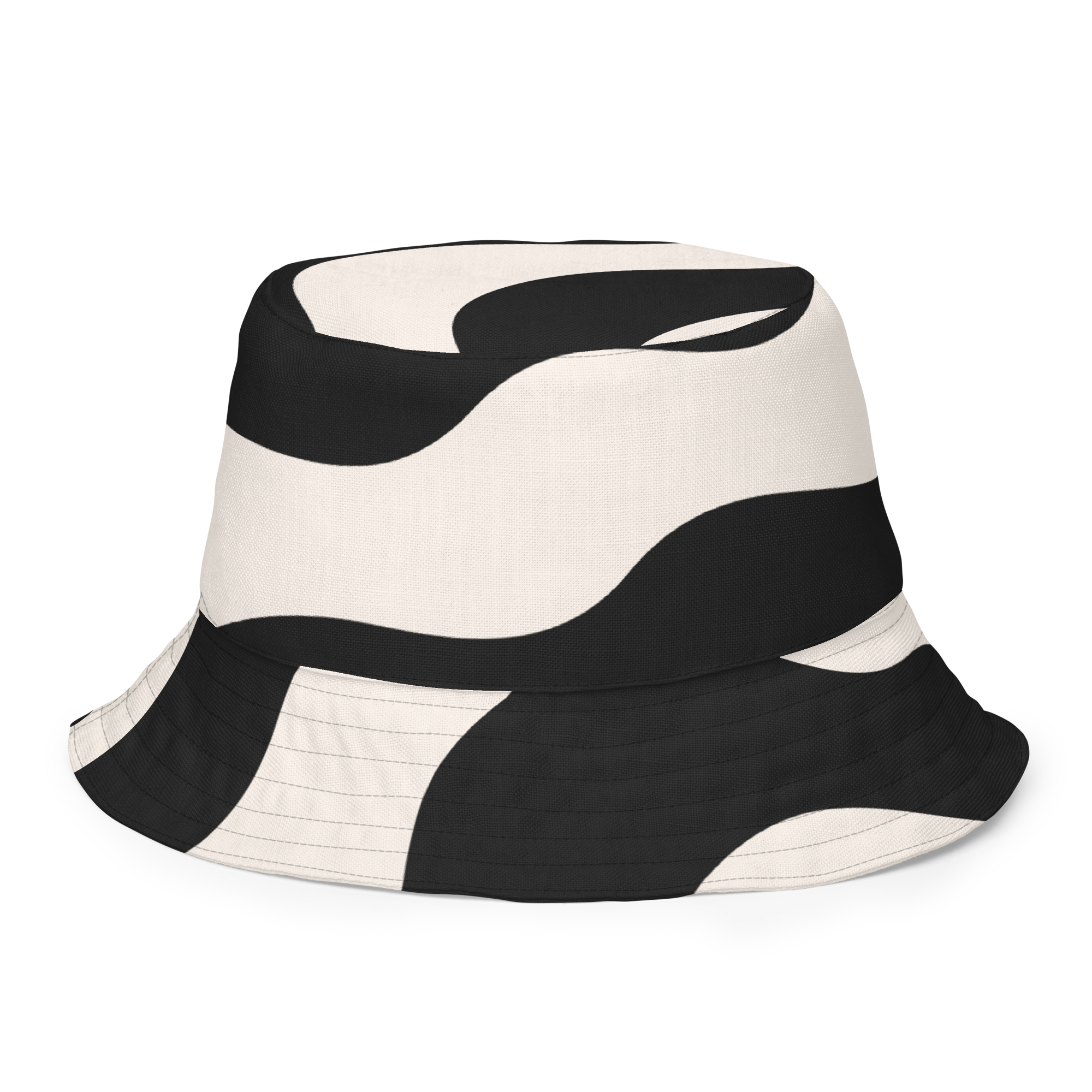 Black and white bucket hat on a white background