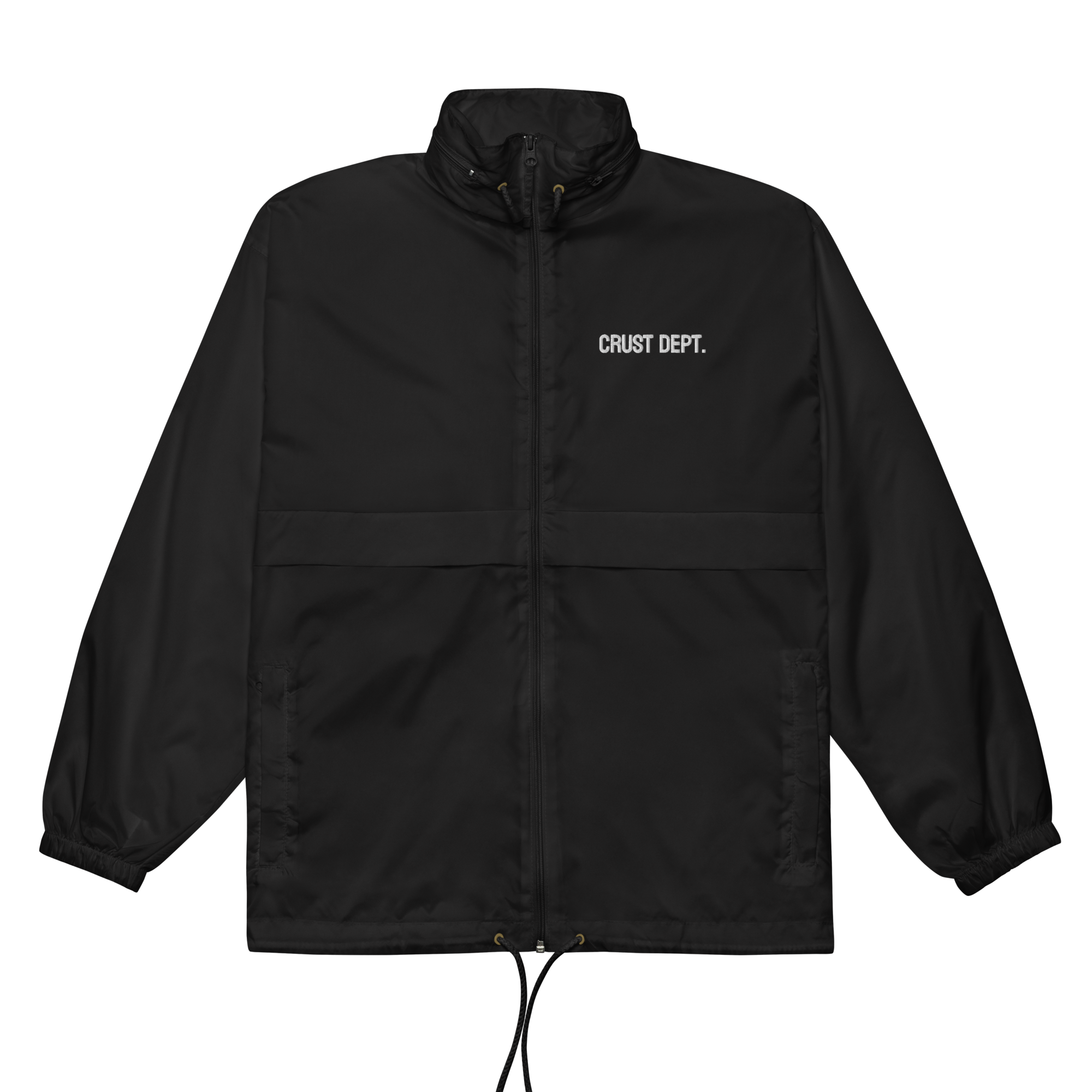 Black jacket with 'CRUST DEPT.' logo on a white background