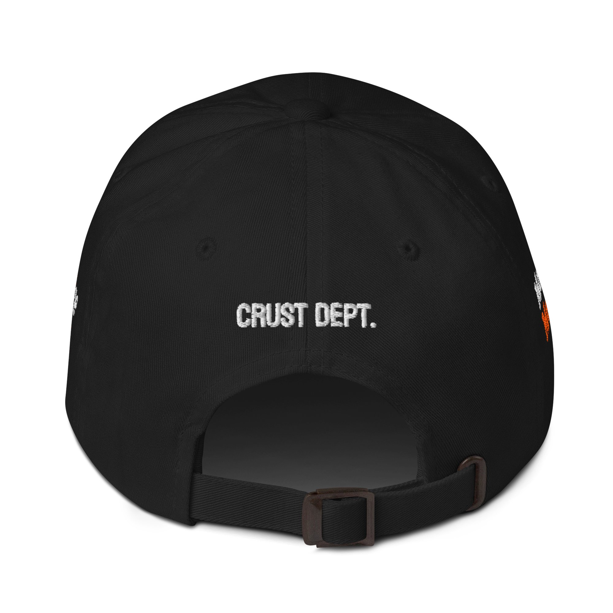 Black cap with 'CRUST DEPT.' text on a white background