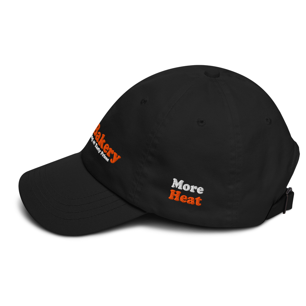Black cap with text on a white background