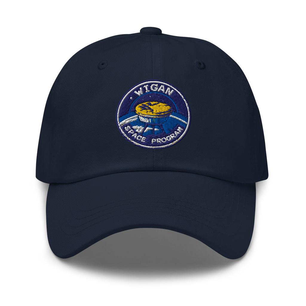 Navy blue cap with embroidered logo on a white background