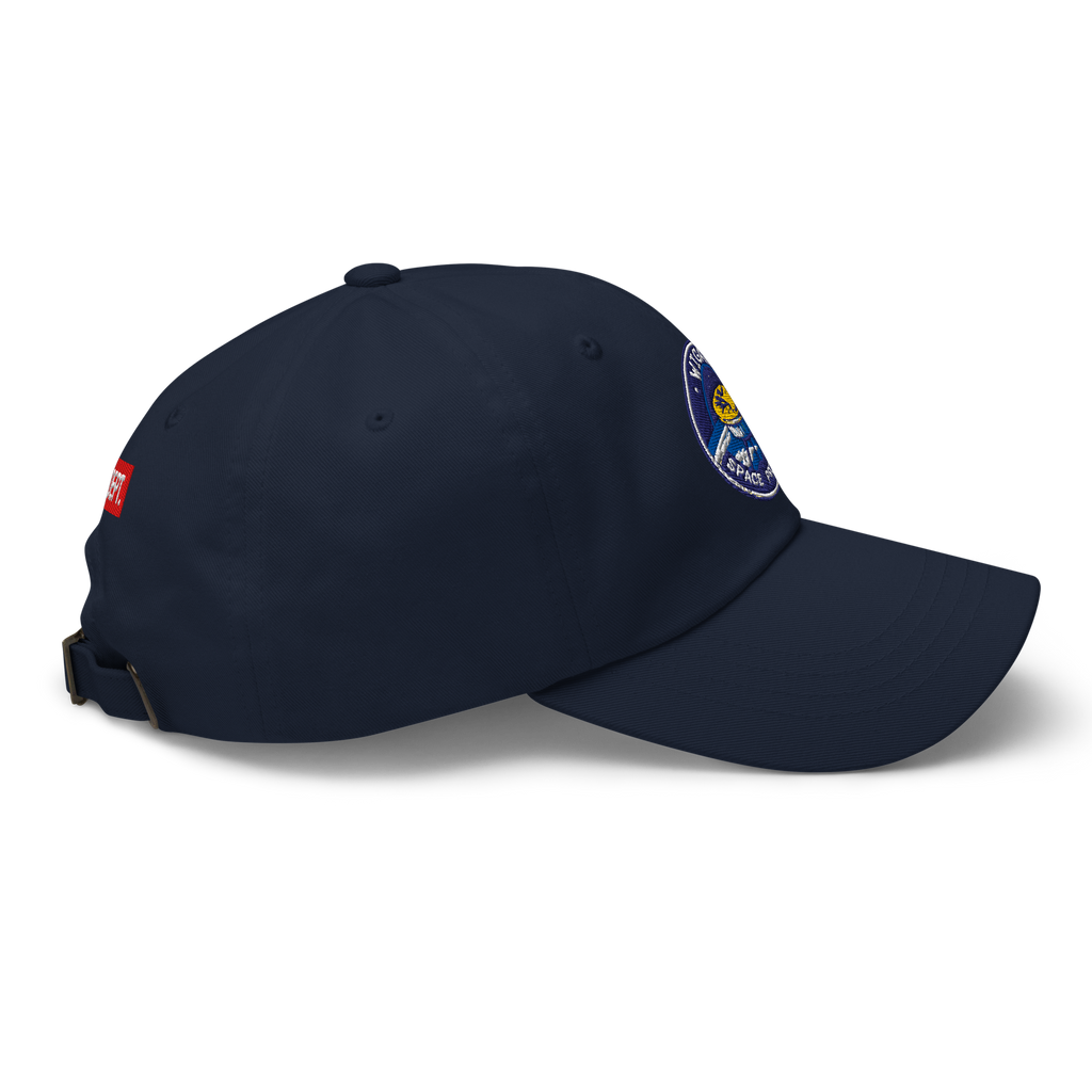 Navy blue cap with a logo on the side against a white background
