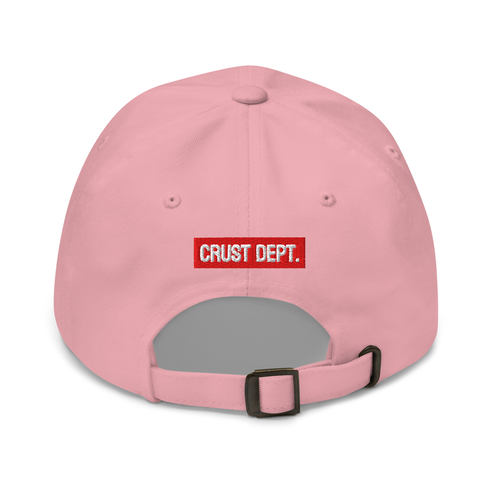 Pink cap with 'CRUST DEPT.' logo on a white background