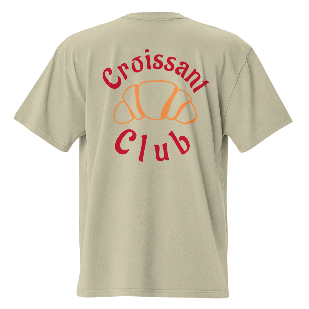 Eucalyptus t-shirt with 'Croissant Club' text and design on the back against a white background